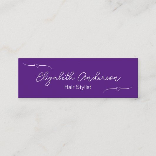 Lila White Heart Handgeschriebenes Skript für Hair Telefonnummerkarte (Vorderseite)