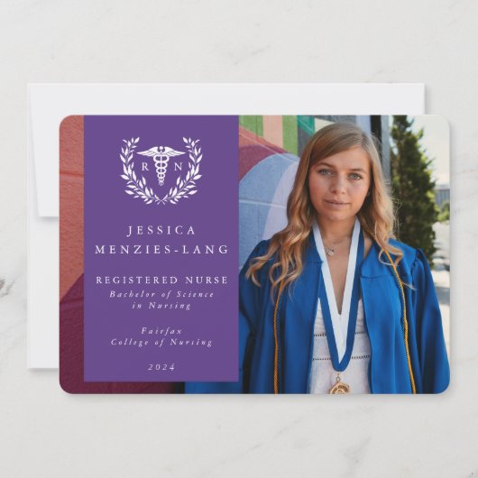 Lila+White Laurel Wreath Registriert Krankenversic Ankündigung (Vorderseite)