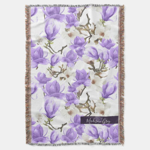 Lila-White Magnolia Blossom Wasserfarbenes Muster Decke