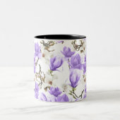 Lila-White Magnolia Blossom Wasserfarbenes Muster Zweifarbige Tasse (Mittel)
