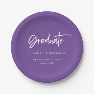 Lila White Modern Script Graduation Party Paper Pappteller