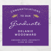 Lila White Script Gold Cap Abschluss Schaumweinetikett (Einzelnes Label)