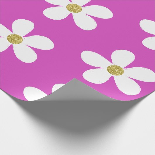 Lila White Simple Daisy Gold Geschenkpapier (Ecke)