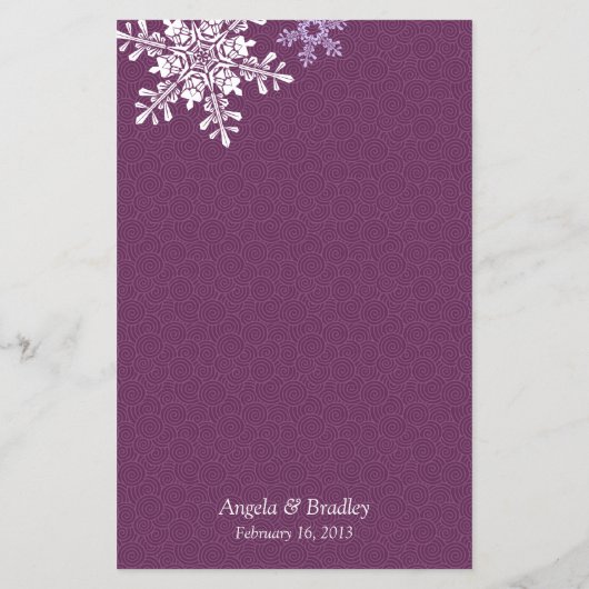 Lila White Snowflakes Winter Wedding Menu Card (Rückseite)