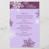 Lila White Snowflakes Winter Wedding Menu Card (Vorderseite)