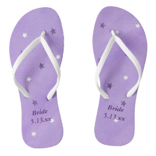 Lila White Stars Lavender Bride Wedding FlipFlop Badesandalen