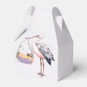 Lila White Stork Baby Dusche Geschenkschachtel (Rückseite)