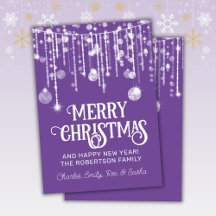 Lila White String Lights Weihnachtskarte