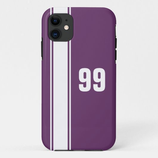 Lila & White Stripe Jersey Numbered iPhone Case (Rückseite)