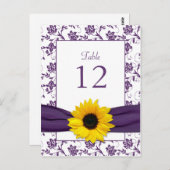 Lila White Sunflower Damask Hochzeitskarte Postkarte (Vorne/Hinten)