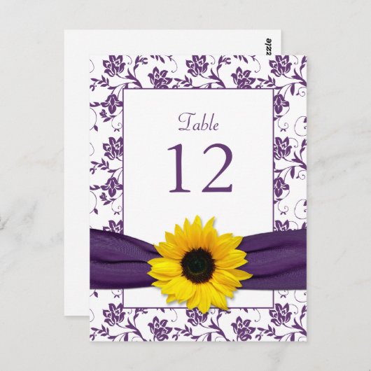 Lila White Sunflower Damask Hochzeitskarte Postkarte (Vorne/Hinten)