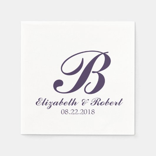 Lila White Wedding Monogram Napkins Serviette (Vorderseite)