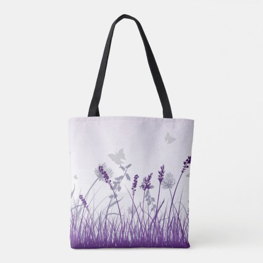 Lila Wiese und Schmetterlinge Tasche (Rückseite)