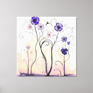Lila Wiesen Wildblume Moderne Blumenkunst Leinwanddruck