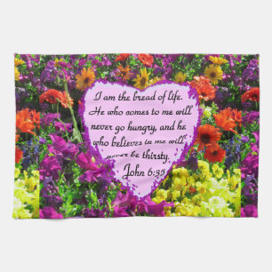 LILA WILD BLUME JOHN 6:35 DESIGN HANDTUCH