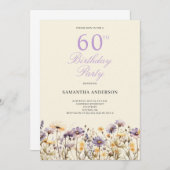 Lila Wildblume 60. Geburtstagsparty Einladung (Vorne/Hinten)
