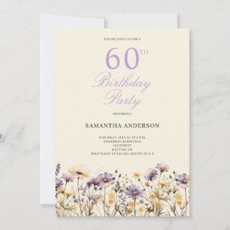 Lila Wildblume 60. Geburtstagsparty Einladung