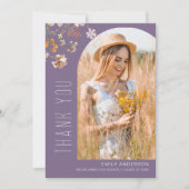 Lila Wildblume Abschluss Foto Vielen Dank Einladung (Vorderseite)