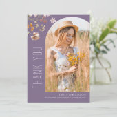 Lila Wildblume Abschluss Foto Vielen Dank Einladung (Stehend Vorderseite)