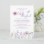 Lila Wildblume als erster Geburtstag Einladung (Stehend Vorderseite)