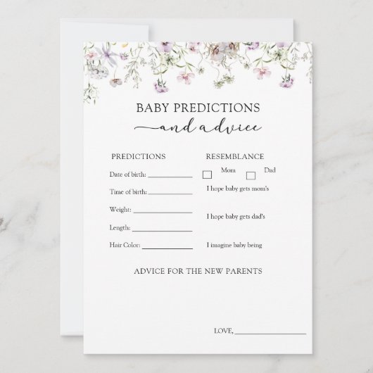 Lila Wildblume Babyberatung und -vorhersagen Einladung (Vorderseite)