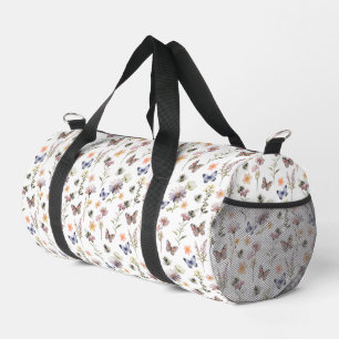 Lila Wildblume, Biene und Schmetterling Aquarell Duffle Bag