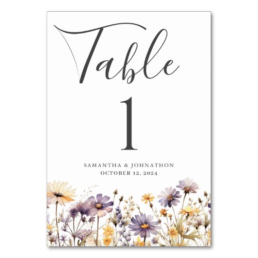 Lila Wildblume Blumenkarte Tischnummer (Vorderseite)