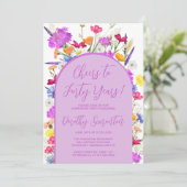 Lila Wildblume Boho 40. Geburtstag Teil Einladung (Stehend Vorderseite)