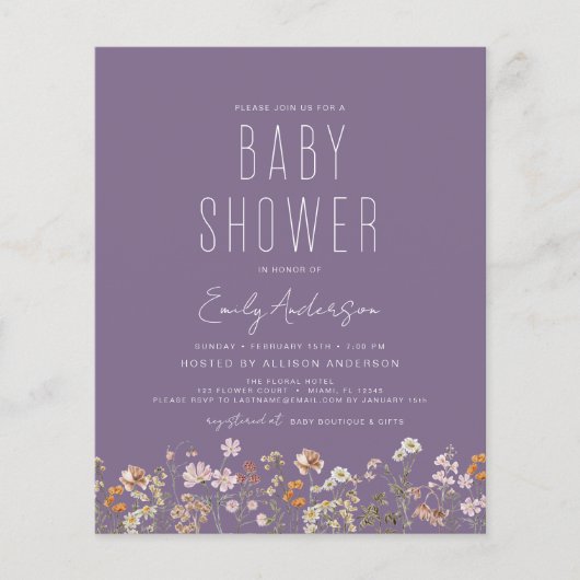 Lila Wildblume Boho Babydusche (Vorderseite)