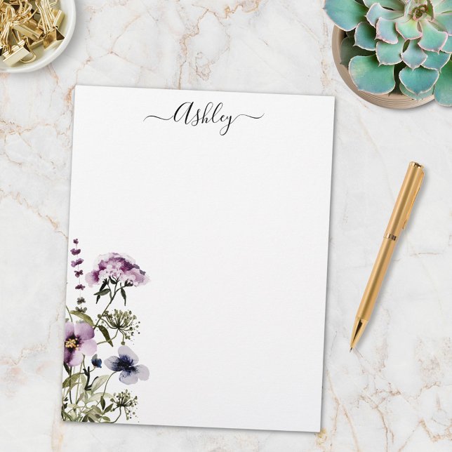 Lila Wildblume Bouquet Briefbogen (In situ)