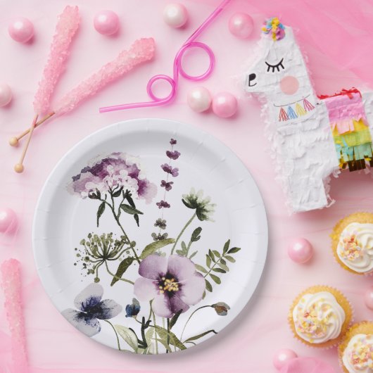 Lila Wildblume Bouquet Pappteller (Party)