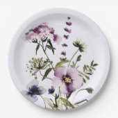 Lila Wildblume Bouquet Pappteller (Vorderseite)