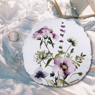 Lila Wildblume Bouquet Rundes Kissen
