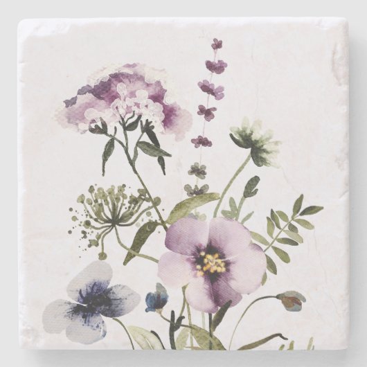 Lila Wildblume Bouquet Steinuntersetzer (Vorderseite)