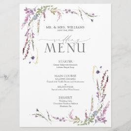 Lila Wildblume Calligraphy Wedding Menu Menükarte