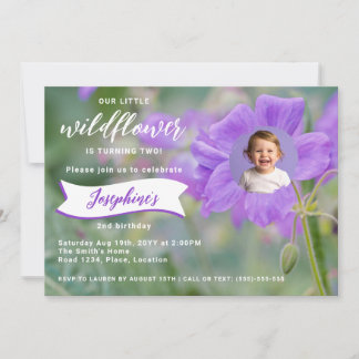 Lila Wildblume Custom Foto Kinder Geburtstag Einladung