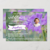 Lila Wildblume Custom Foto Kinder Geburtstag Einladung (Vorne/Hinten)