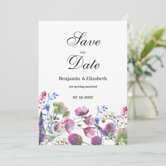 Lila Wildblume der rosa Lavendel Save the Date Einladung (Stehend Vorderseite)