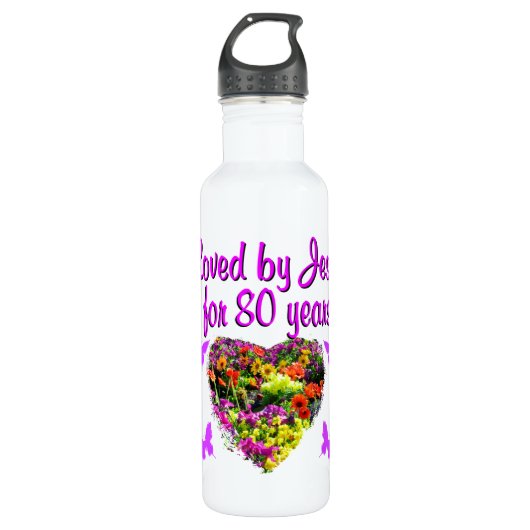 LILA WILDBLUME, DIE JESUS 80 JAHRE LIEBT EDELSTAHLFLASCHE (Vorderseite)