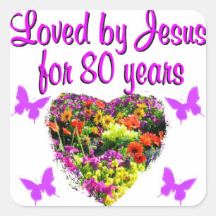 LILA WILDBLUME, DIE JESUS 80 JAHRE LIEBT QUADRATISCHER AUFKLEBER