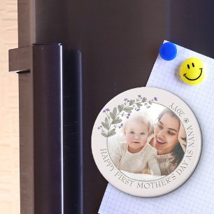 Lila Wildblume Erstes Muttertags-Foto Magnet