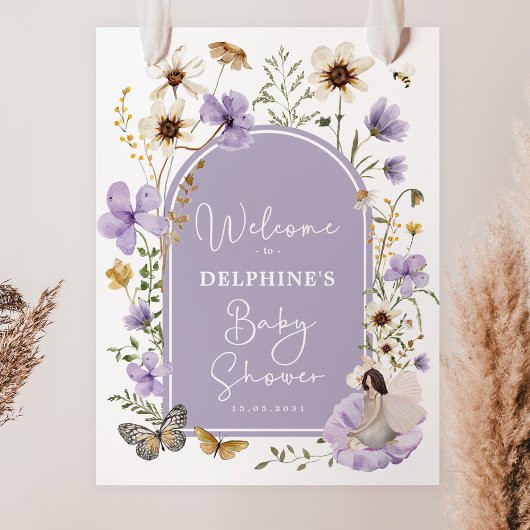 Lila Wildblume Fee Baby Dusche Empfang Poster
