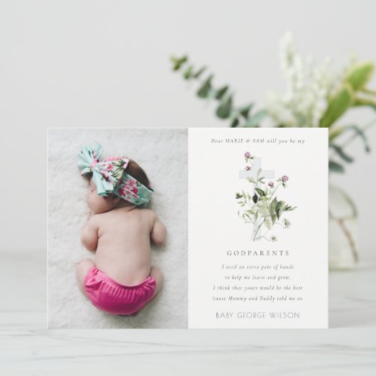 Lila Wildblume Foto Godelternvorschläge einladen Dankeskarte (Stehend Vorderseite)