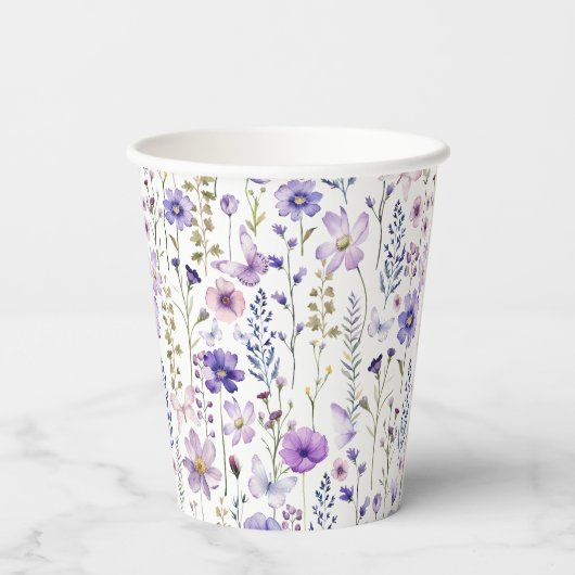 Lila Wildblume Frühjahrspalette Pappbecher (Rückseite)