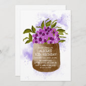 Lila Wildblume für Pottwasserfarbe Geburtstag Einladung (Vorne/Hinten)