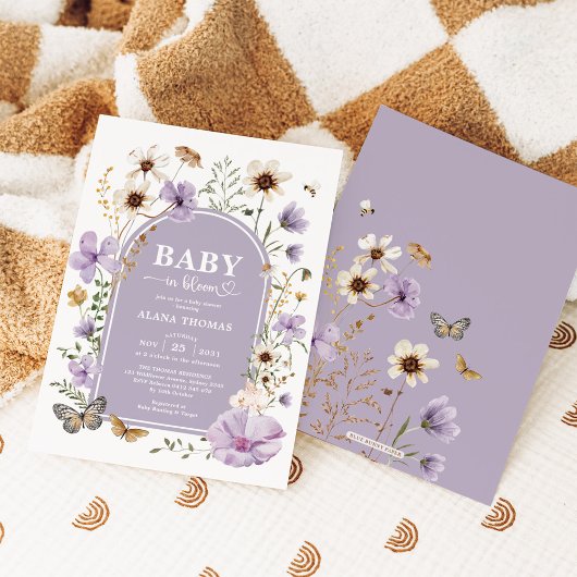 Lila Wildblume Garden Baby in Blütendusche Einladung