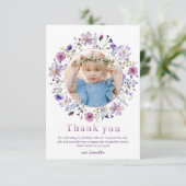 Lila Wildblume Girl Danke Foto Card (Stehend Vorderseite)