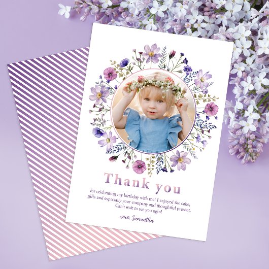 Lila Wildblume Girl Danke Foto Card