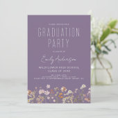 Lila Wildblume Graduation Party Boho Bloom Einladung (Stehend Vorderseite)