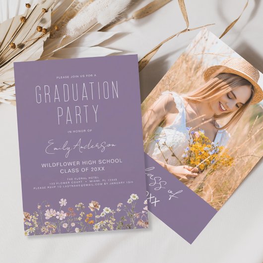 Lila Wildblume Graduation Party Boho Bloom Einladung